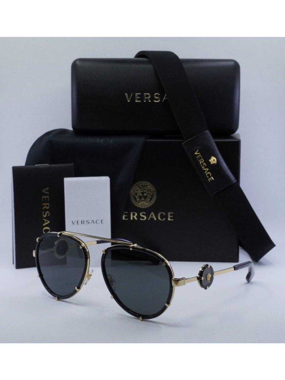 Versace VE2232 143887 Aviator Sunglasses â Black/Grey